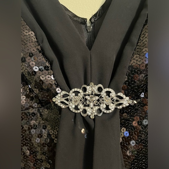 Onyx Nite Womens Black Sequined Back Zip Evening Party Wear Blouse Size L NWT - Picture 8 of 14